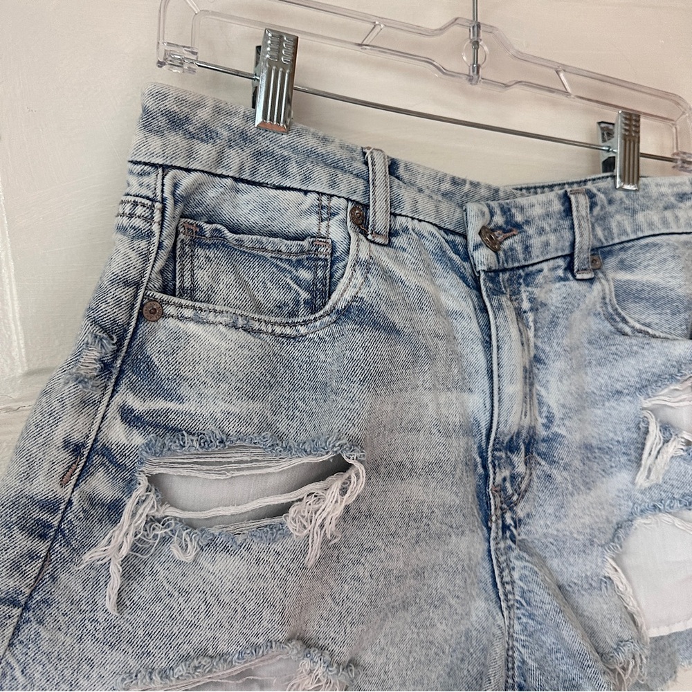 American Eagle Strigid Distressed Denim Jean Shorts Cut Off High Rise Stretch 8 - Picture 6 of 15